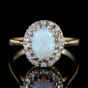 Opal Diamond Cluster Ring 9Ct Yellow Gold