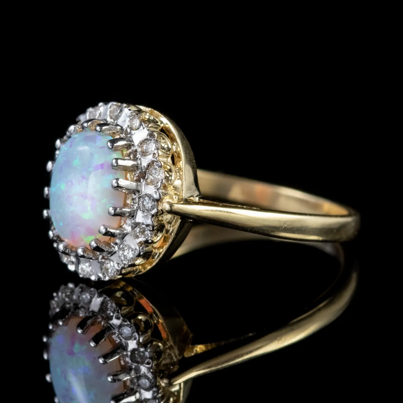 Opal Diamond Cluster Ring 9Ct Yellow Gold