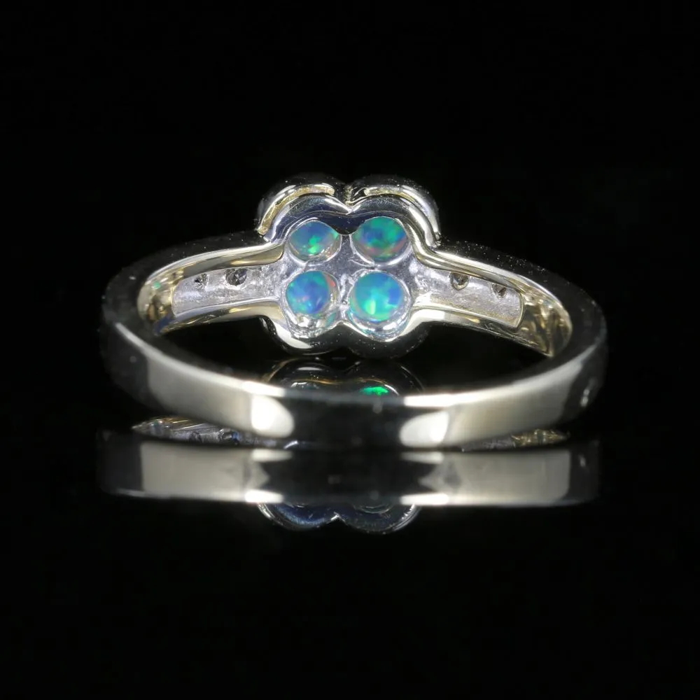 Opal Diamond Flower Ring 9Ct Gold