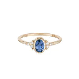 Oval Blue Sapphire Cluster Ring