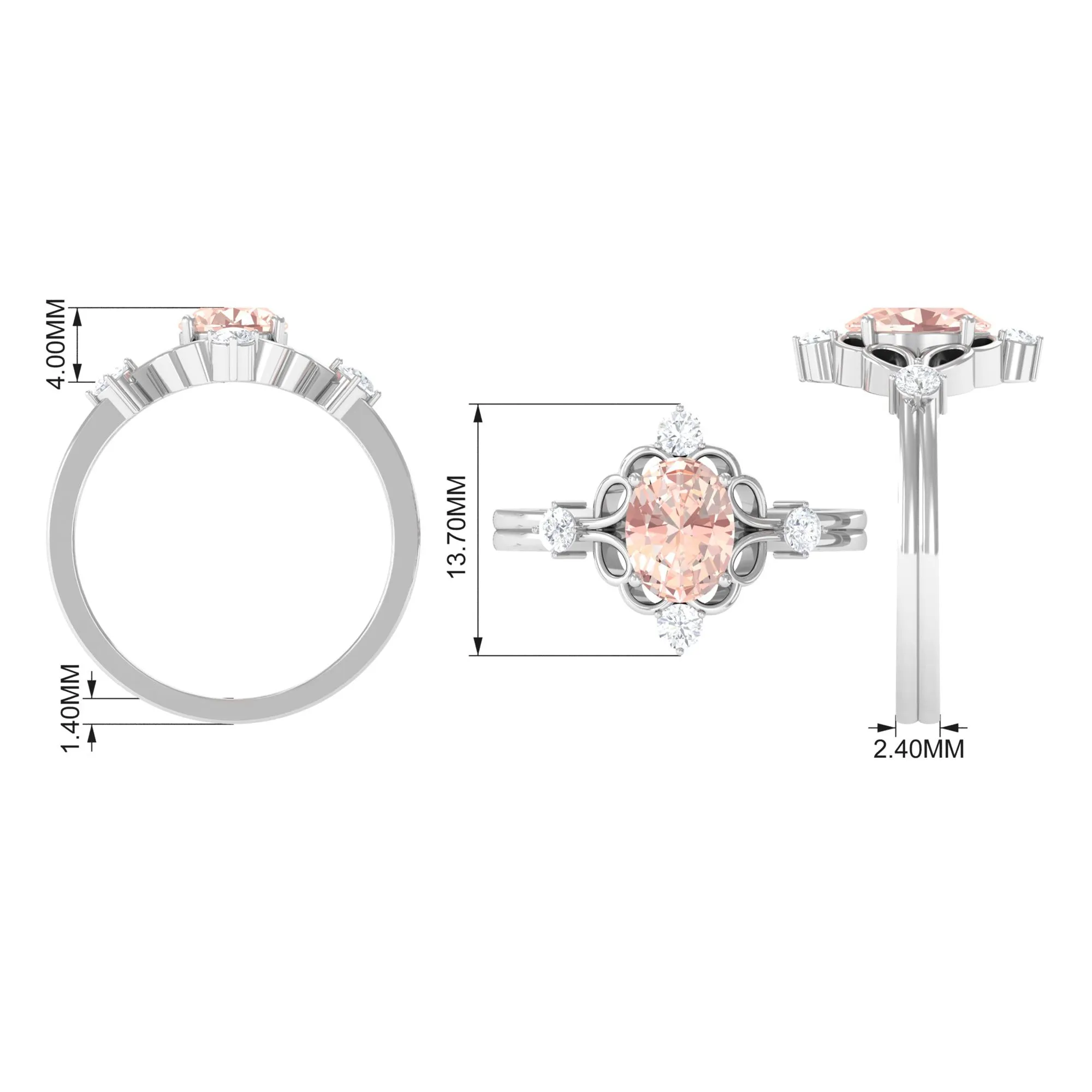 Oval Morganite Cocktail Ring with Diamond