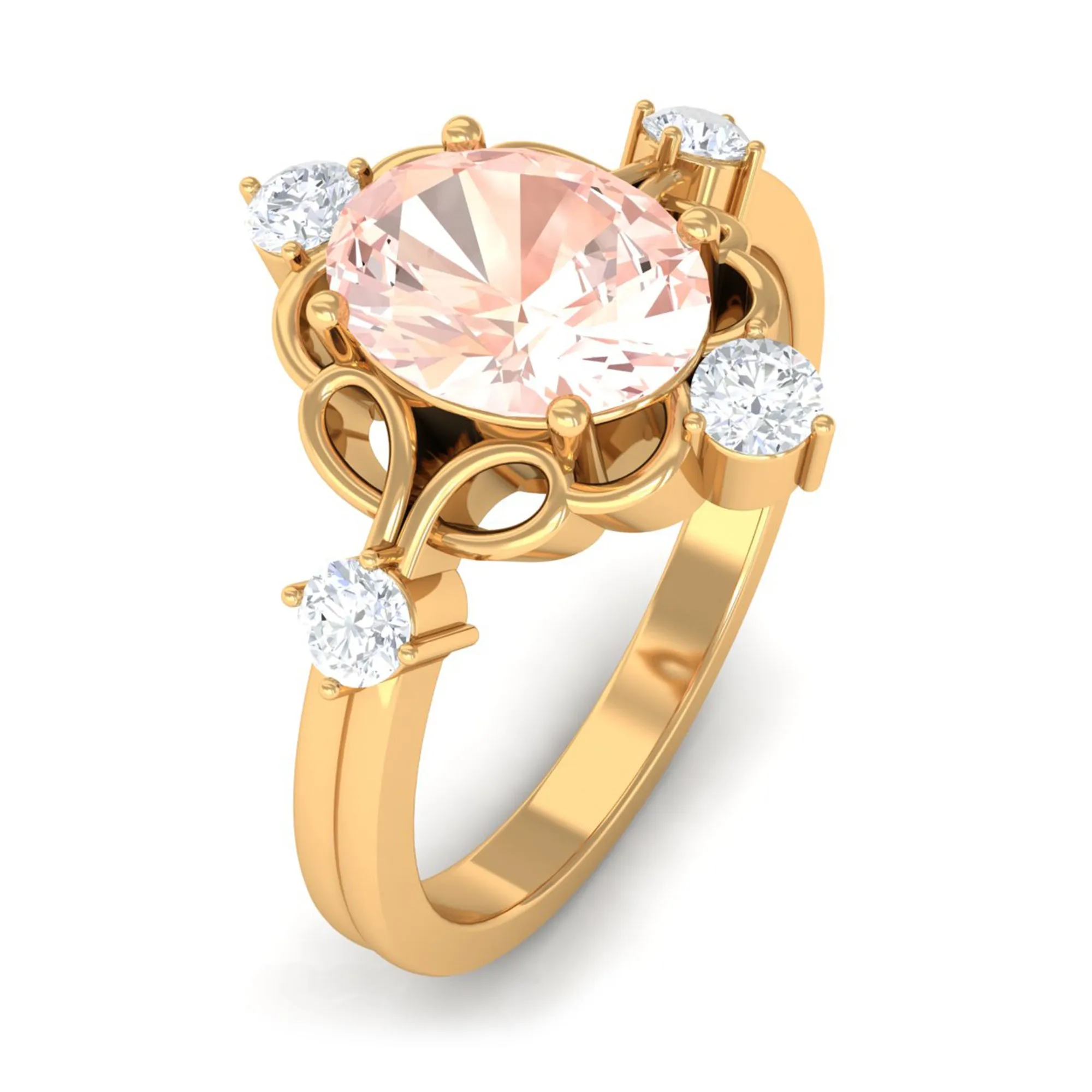 Oval Morganite Cocktail Ring with Diamond