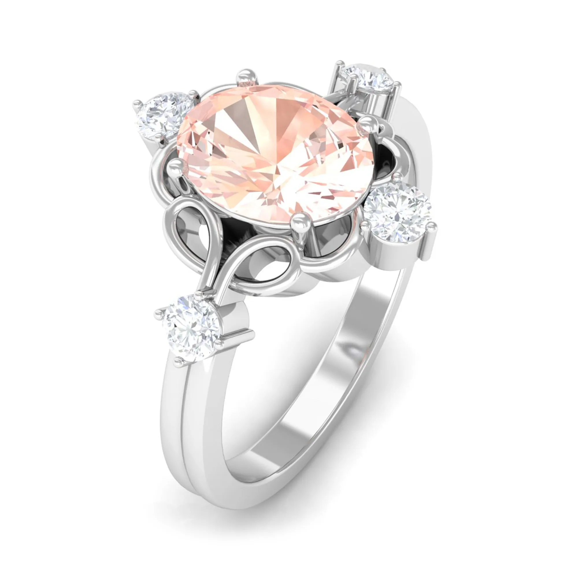 Oval Morganite Cocktail Ring with Diamond