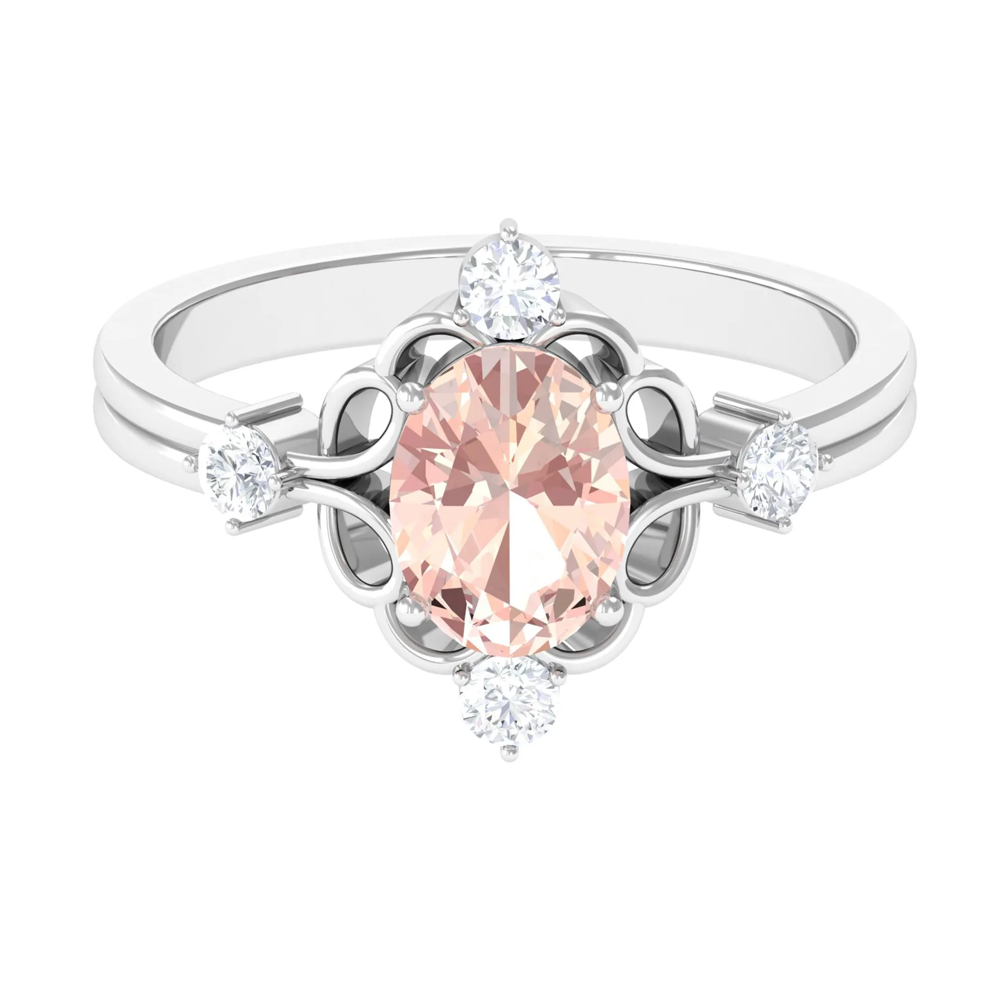 Oval Morganite Cocktail Ring with Diamond