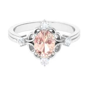 Oval Morganite Cocktail Ring with Diamond