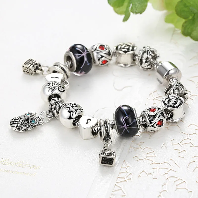 Owl Charm Animal Beads Fit Original Charm Bracelet Tibetan Silver Murano Glass For Women Fashion Jewelry