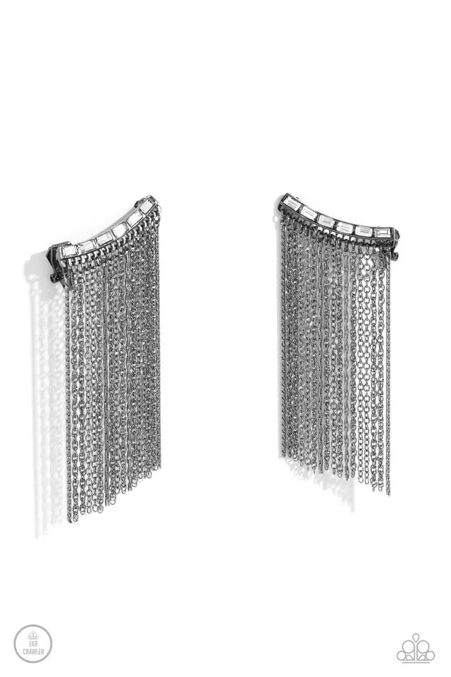 Paparazzi Earring ~ Feuding Fringe - Black