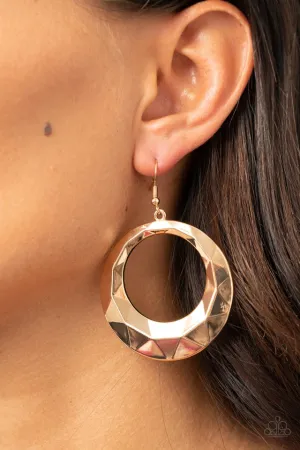 Paparazzi Earring ~ Fiercely Faceted - Gold