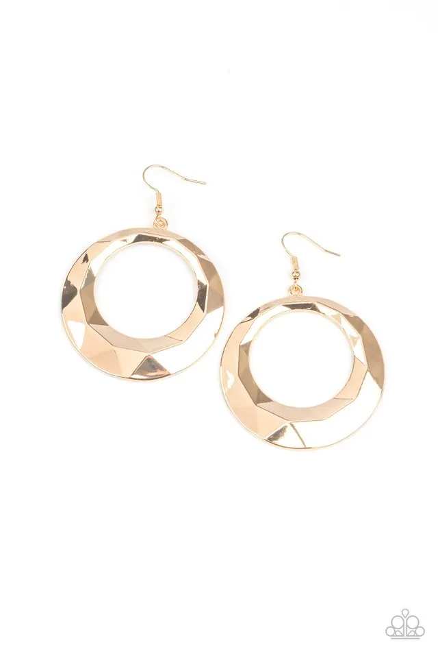 Paparazzi Earring ~ Fiercely Faceted - Gold