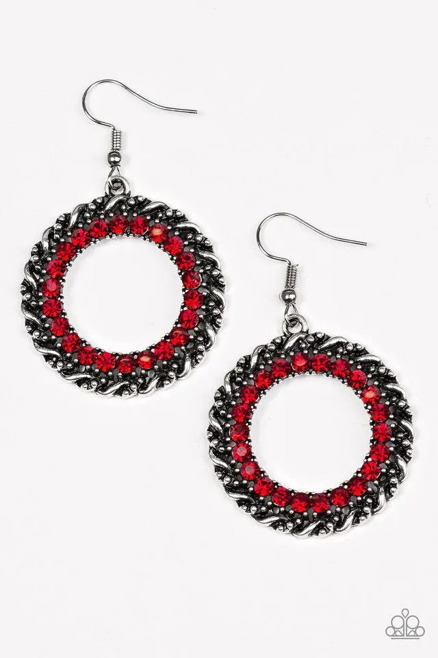 Paparazzi Earring ~ Grunge and Glitter - Red