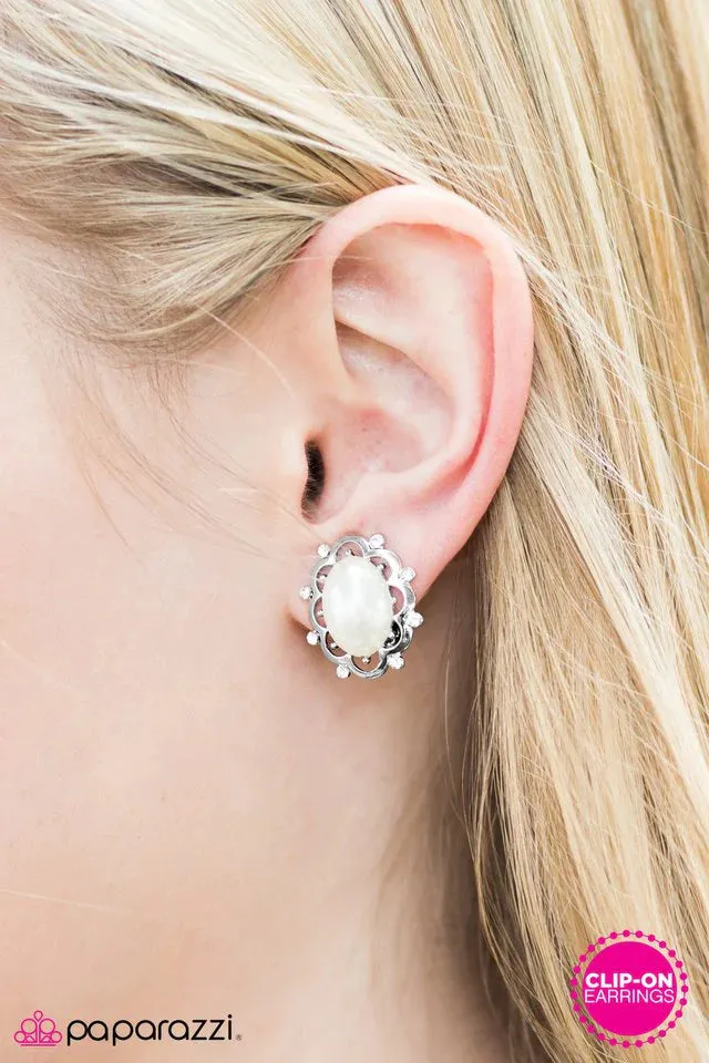 Paparazzi Earring ~ Over The REGAL Limit - White