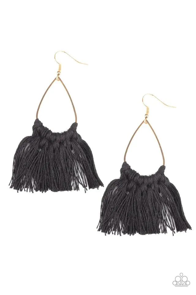 Paparazzi Earring ~ Tassel Treat - Black