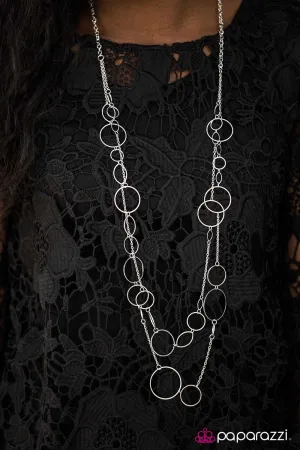 Paparazzi Necklace ~ This Party Is HOOP-ing! - Silver