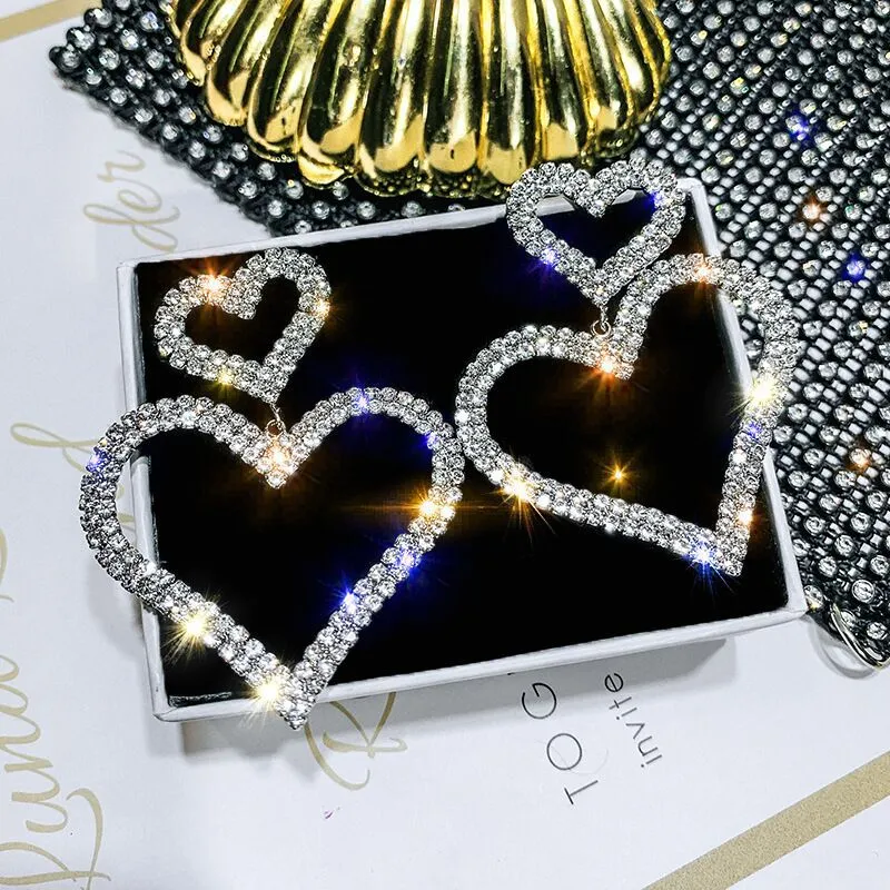 Party Accessories Heart Drop Earrings for Women in Gold Color and Silver Color