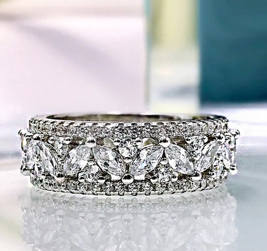 Pear and Pave Cut Cubic Zirconia Three Channel Eternity Band