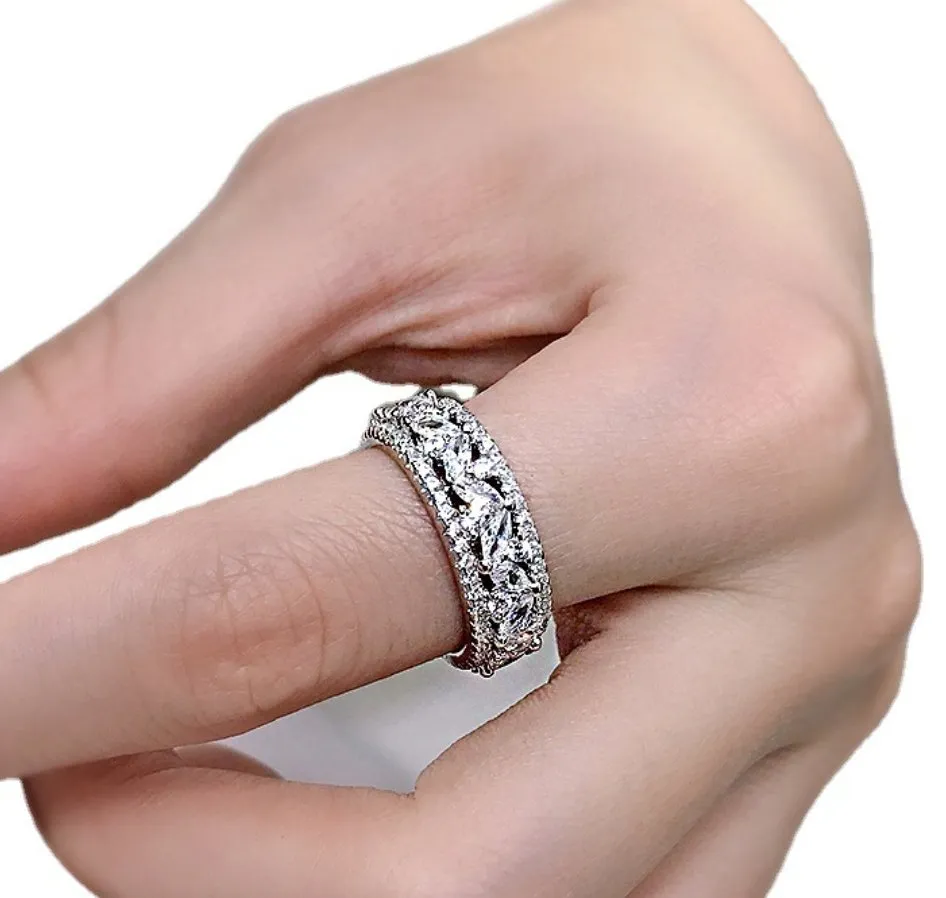 Pear and Pave Cut Cubic Zirconia Three Channel Eternity Band