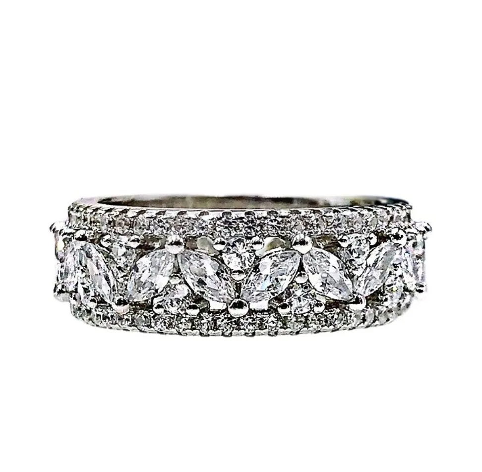 Pear and Pave Cut Cubic Zirconia Three Channel Eternity Band