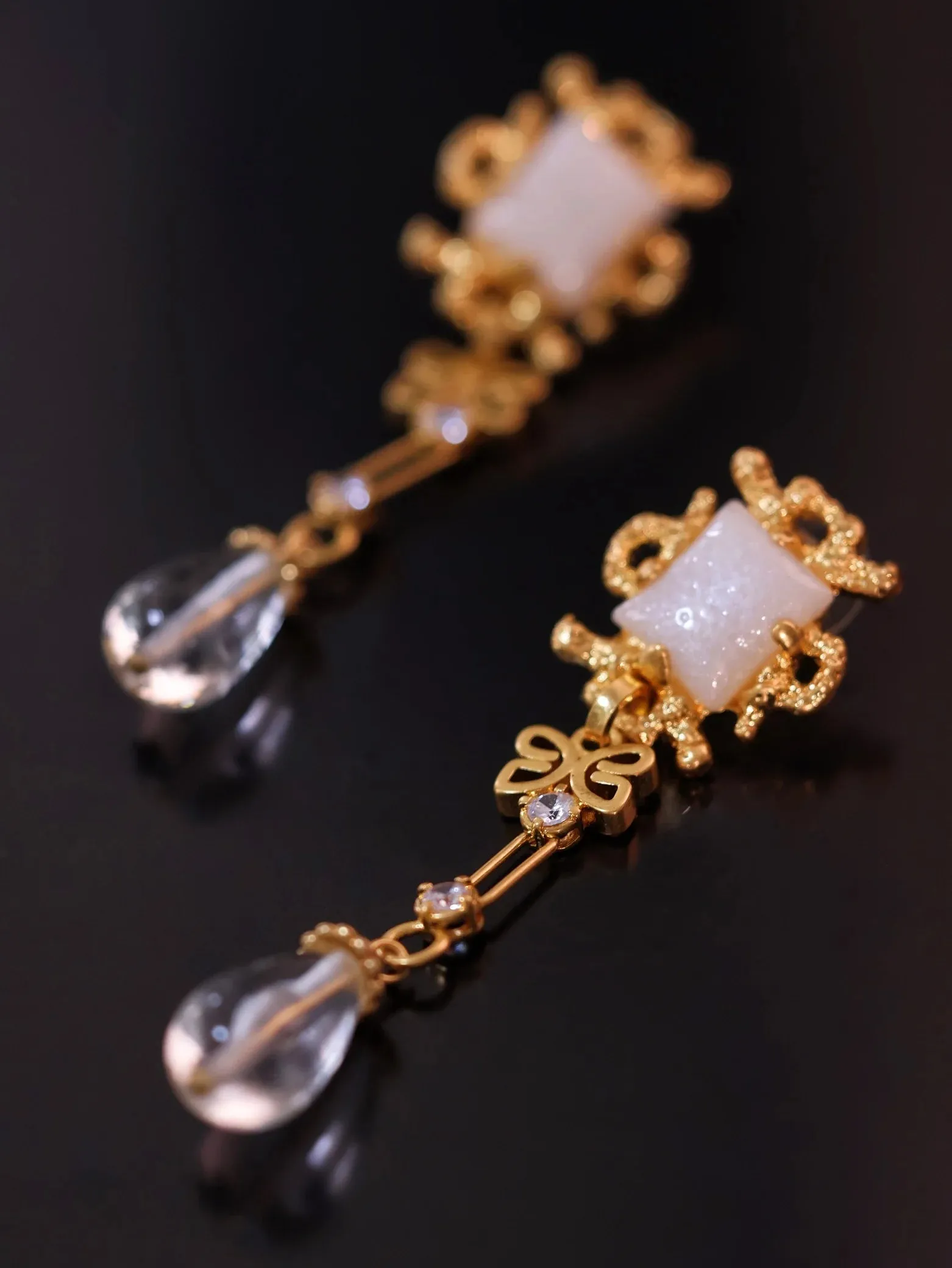 Pre Order:  Old Court Style Water Drop Glass Pendant Earrings