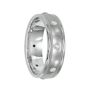 PRICELESS 14k White Gold Wedding Band Domed Satin Finish Milgrain Rolled Edges- 4.5 mm & 6.5 mm