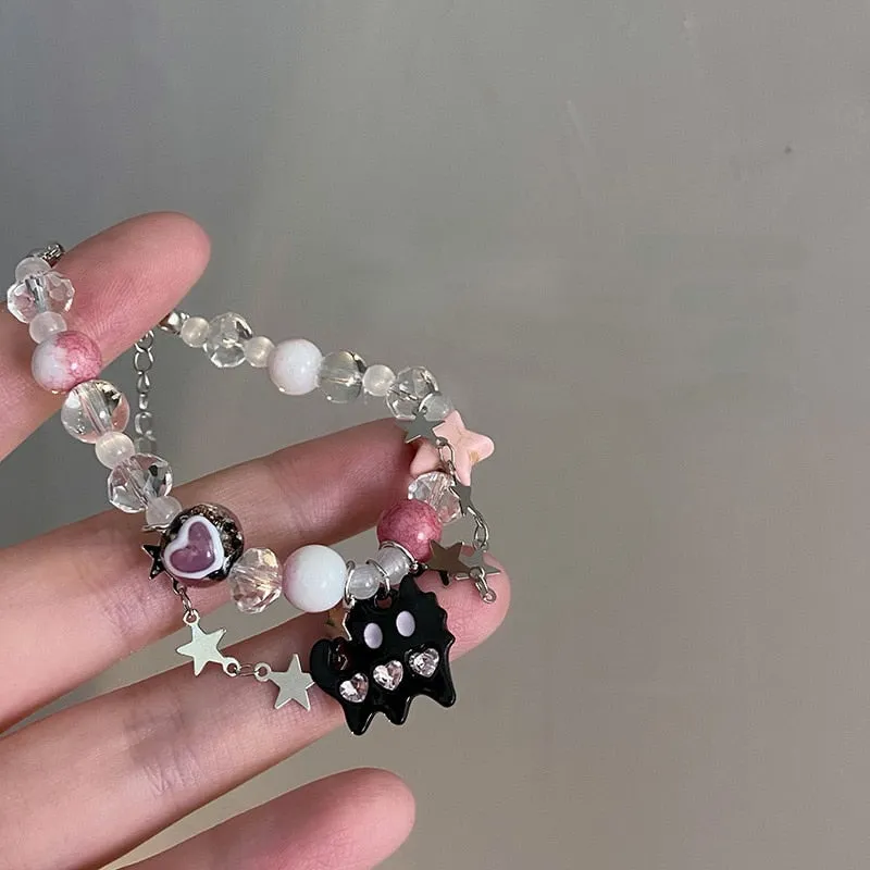 Purpdrank - Harajuku Crystal Star Pentagram Pearl Beaded Bracelet for Women Vintage Aesthetic Charm Double Layer Chain Bracelet Jewelry Gift