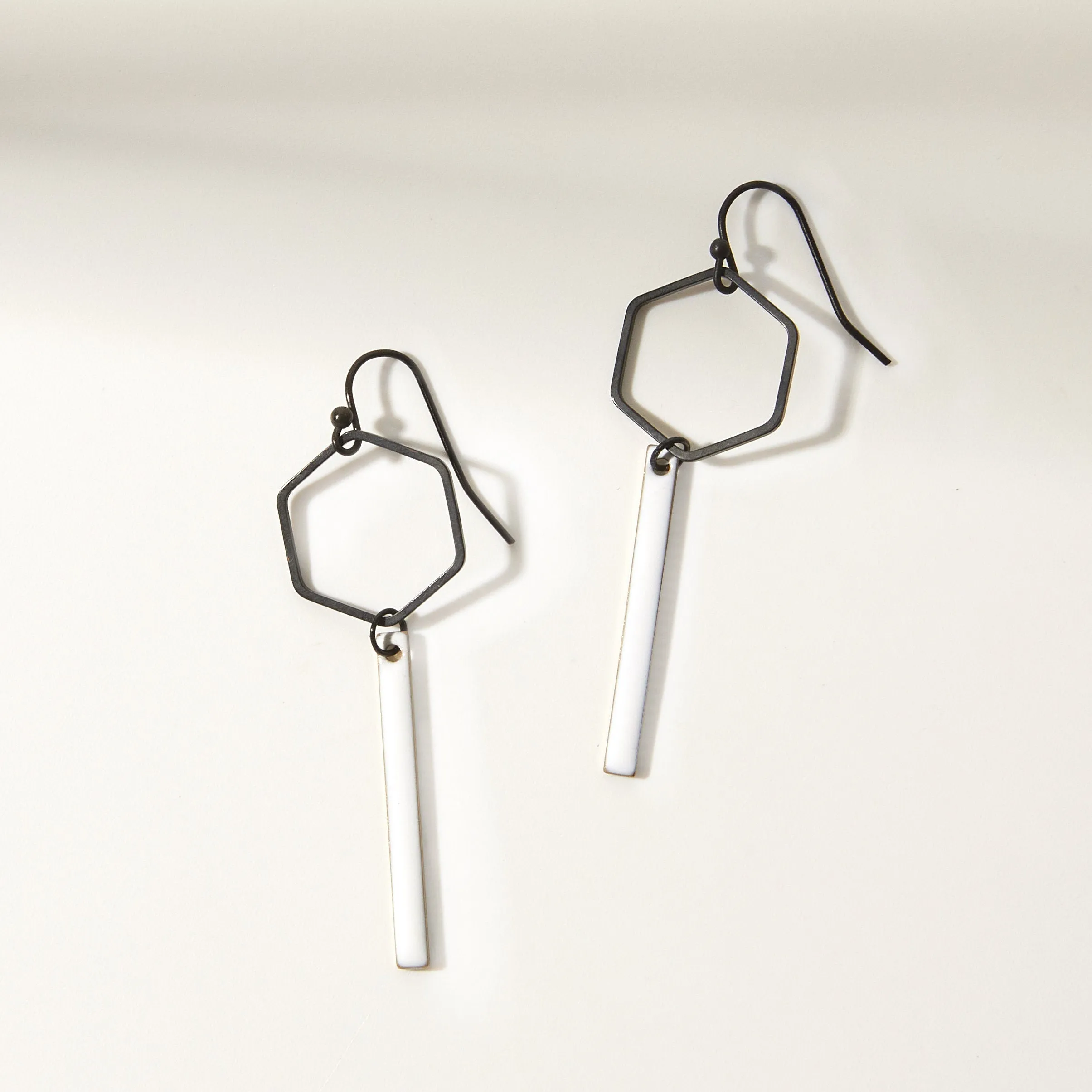 "La Luciole" White Hexagon Earrings Dangle