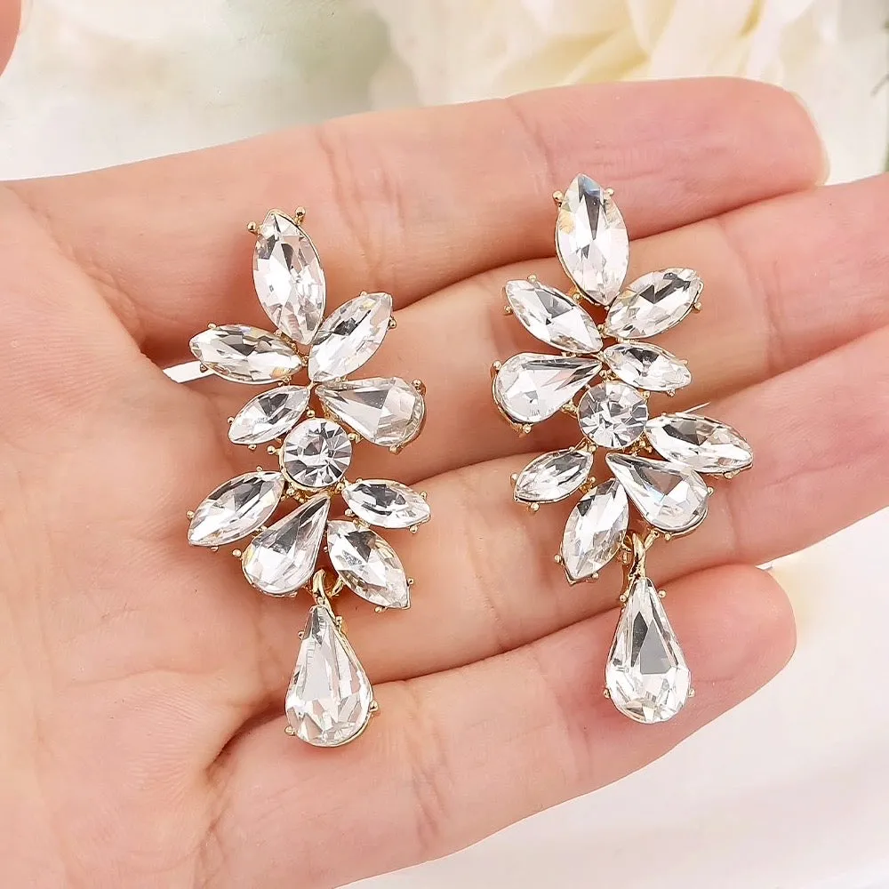 "Salma" - Rhinestone Bridal Earrings - Available in Silver and Gold