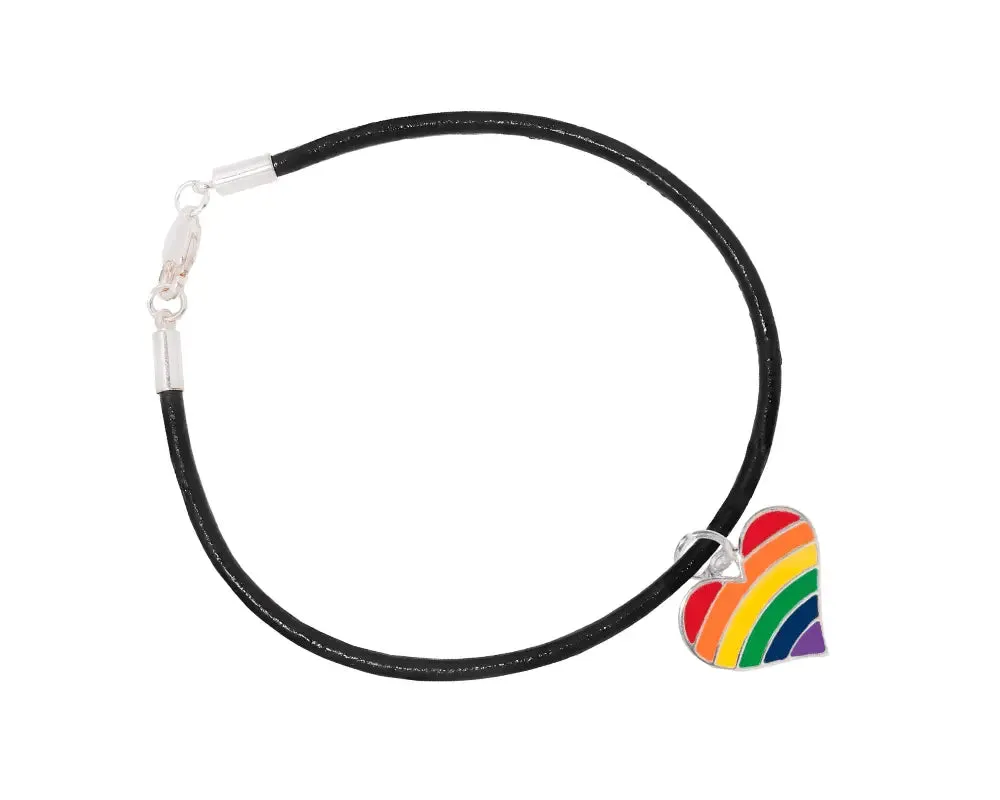 Rainbow Heart Charm Black Cord Bracelets