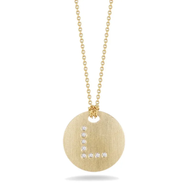 Roberto Coin Tiny Treasures Initial Diamond Disc Necklace Yellow Gold