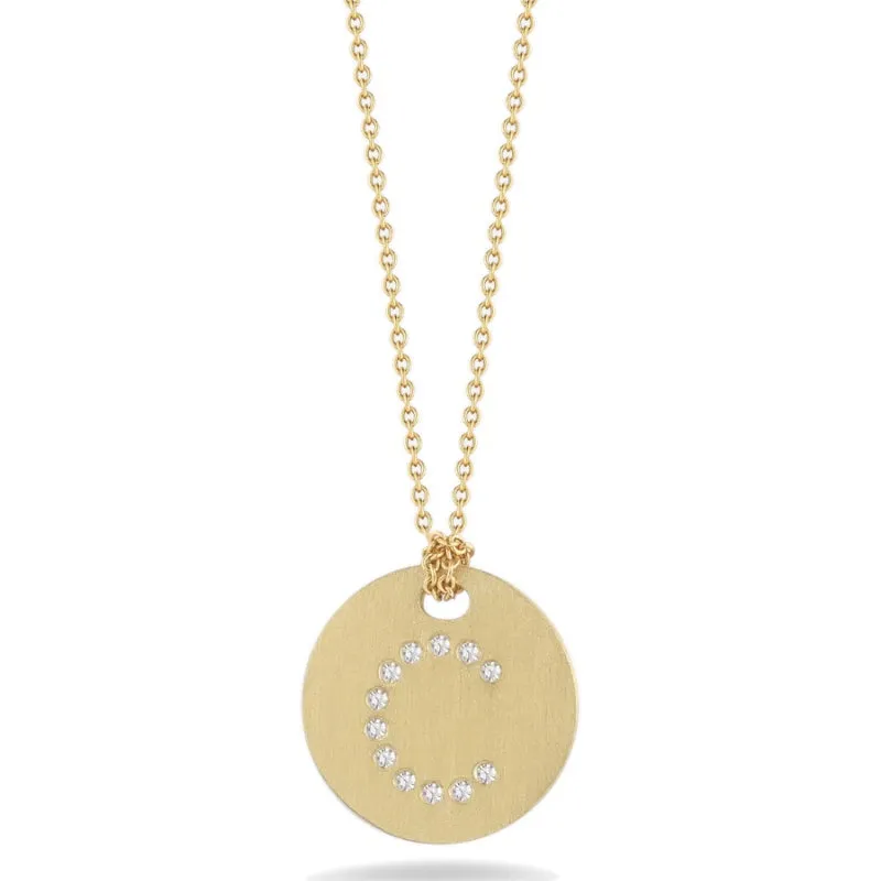 Roberto Coin Tiny Treasures Initial Diamond Disc Necklace Yellow Gold