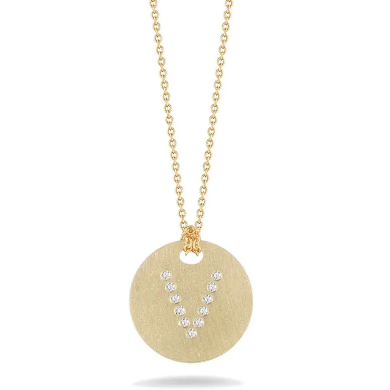 Roberto Coin Tiny Treasures Initial Diamond Disc Necklace Yellow Gold