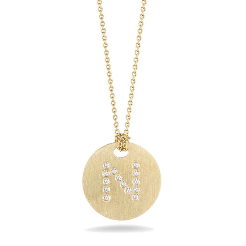 Roberto Coin Tiny Treasures Initial Diamond Disc Necklace Yellow Gold