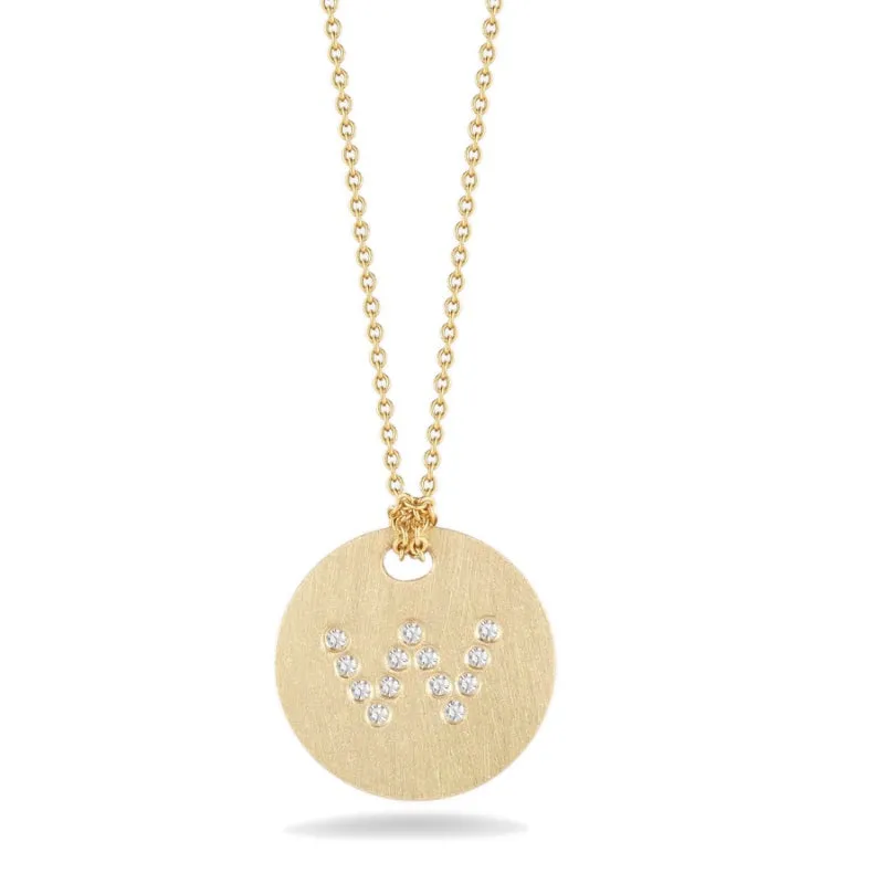 Roberto Coin Tiny Treasures Initial Diamond Disc Necklace Yellow Gold