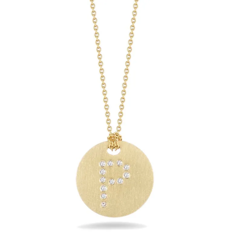 Roberto Coin Tiny Treasures Initial Diamond Disc Necklace Yellow Gold