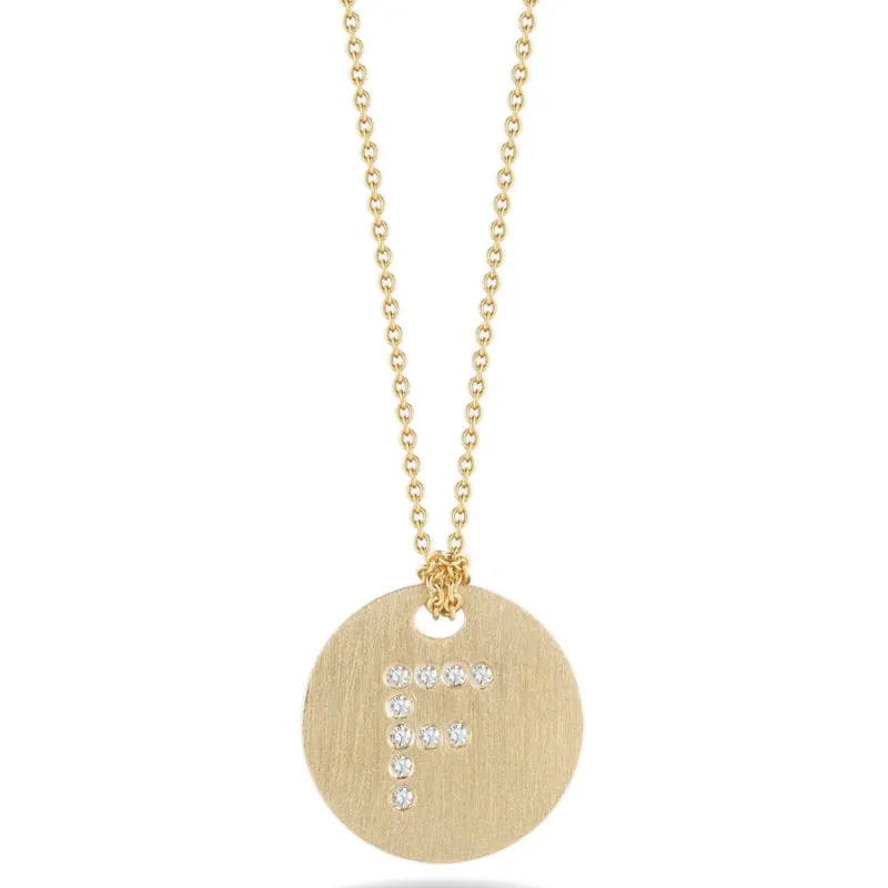 Roberto Coin Tiny Treasures Initial Diamond Disc Necklace Yellow Gold