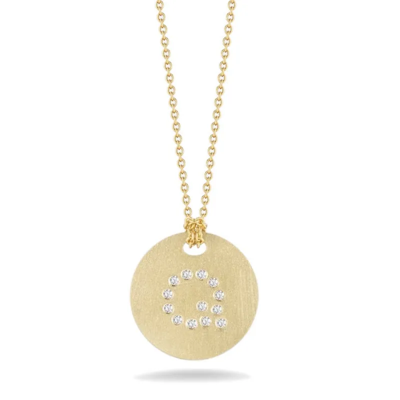 Roberto Coin Tiny Treasures Initial Diamond Disc Necklace Yellow Gold