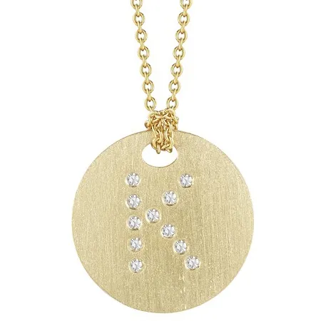 Roberto Coin Tiny Treasures Initial Diamond Disc Necklace Yellow Gold