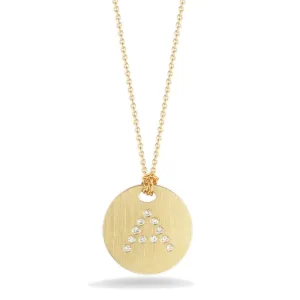 Roberto Coin Tiny Treasures Initial Diamond Disc Necklace Yellow Gold