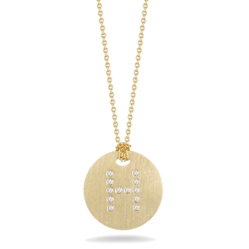 Roberto Coin Tiny Treasures Initial Diamond Disc Necklace Yellow Gold