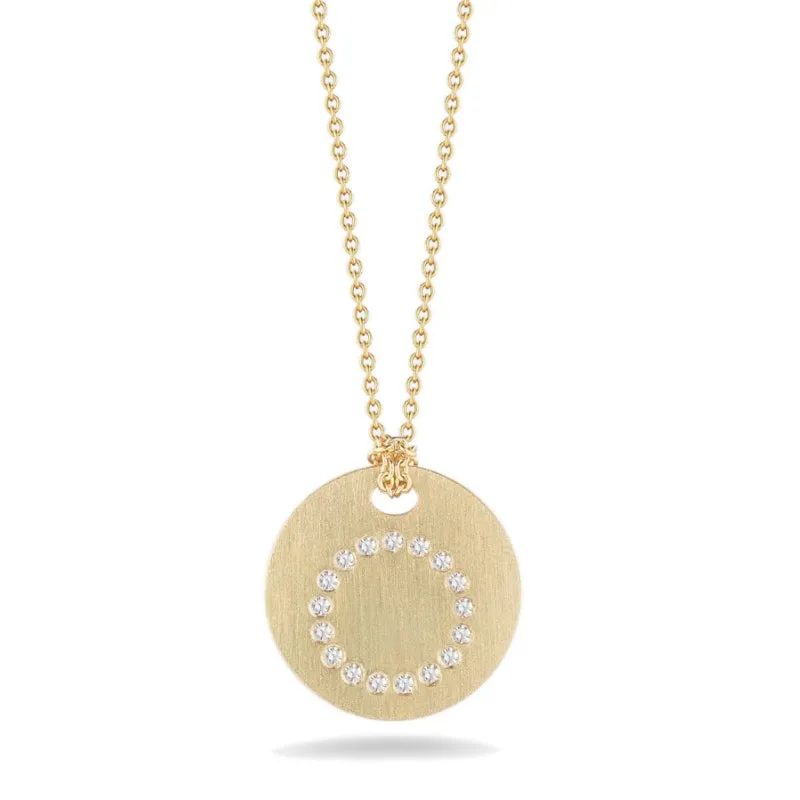 Roberto Coin Tiny Treasures Initial Diamond Disc Necklace Yellow Gold