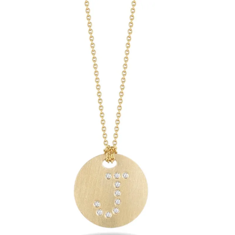 Roberto Coin Tiny Treasures Initial Diamond Disc Necklace Yellow Gold