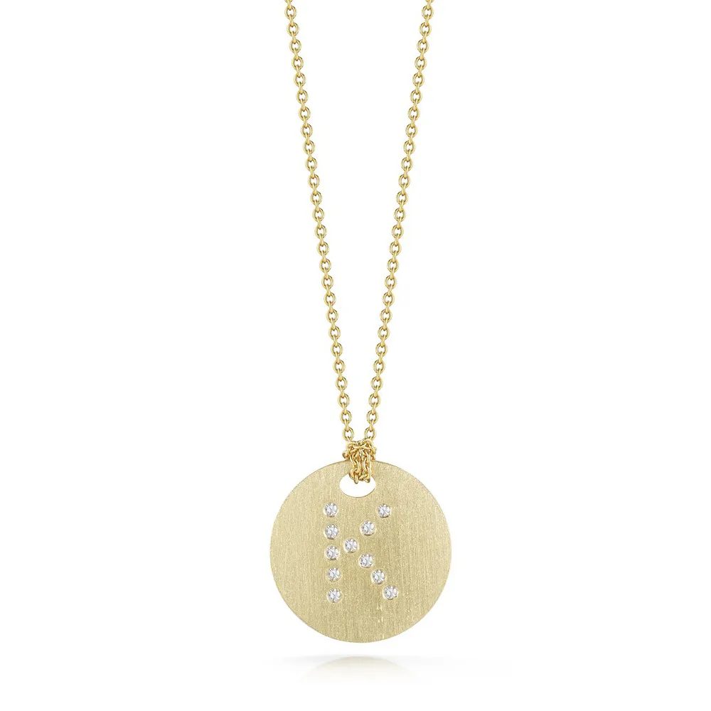 Roberto Coin Tiny Treasures Initial Diamond Disc Necklace Yellow Gold