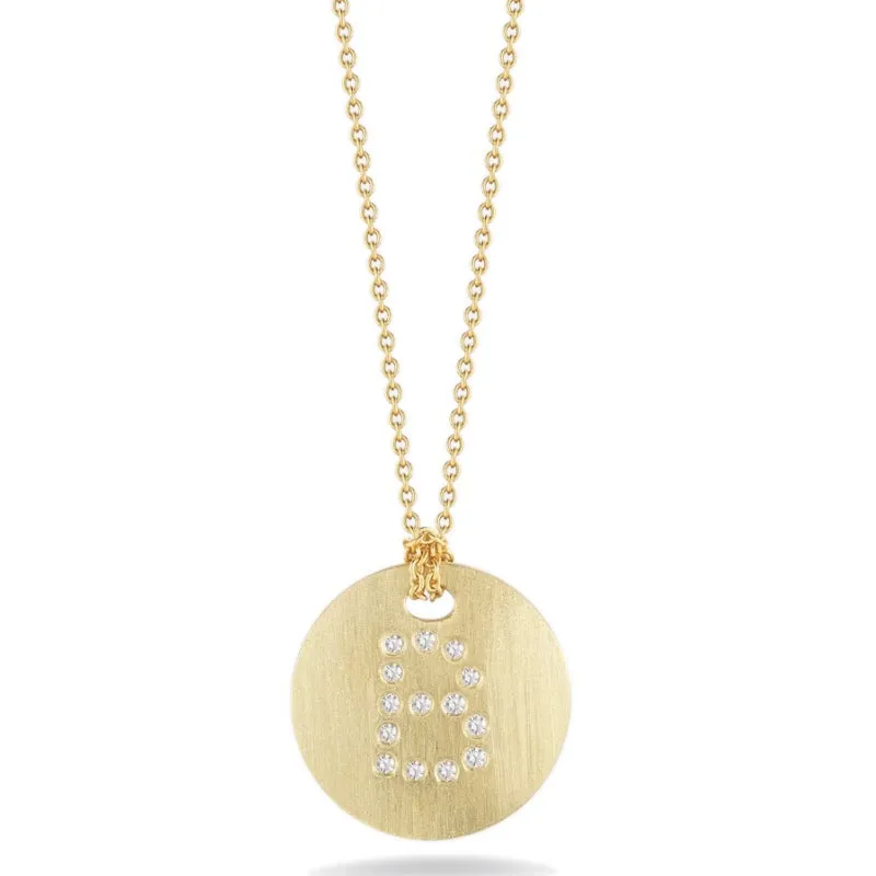 Roberto Coin Tiny Treasures Initial Diamond Disc Necklace Yellow Gold