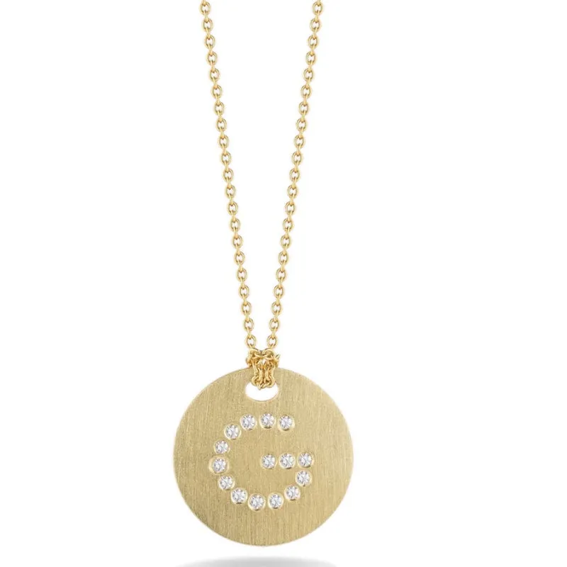 Roberto Coin Tiny Treasures Initial Diamond Disc Necklace Yellow Gold