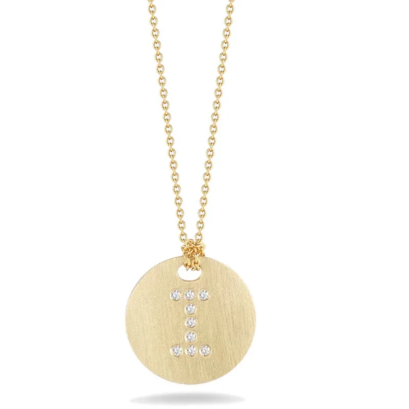 Roberto Coin Tiny Treasures Initial Diamond Disc Necklace Yellow Gold