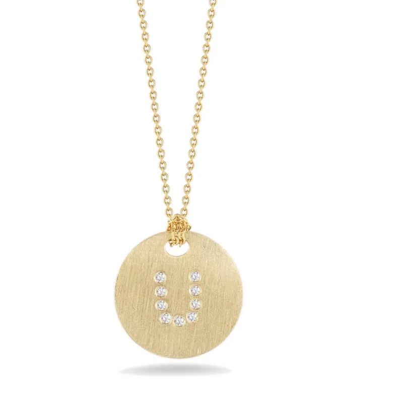 Roberto Coin Tiny Treasures Initial Diamond Disc Necklace Yellow Gold