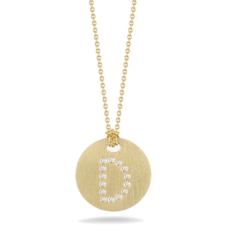 Roberto Coin Tiny Treasures Initial Diamond Disc Necklace Yellow Gold