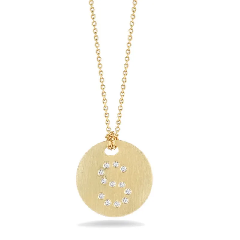 Roberto Coin Tiny Treasures Initial Diamond Disc Necklace Yellow Gold