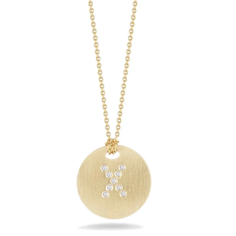 Roberto Coin Tiny Treasures Initial Diamond Disc Necklace Yellow Gold