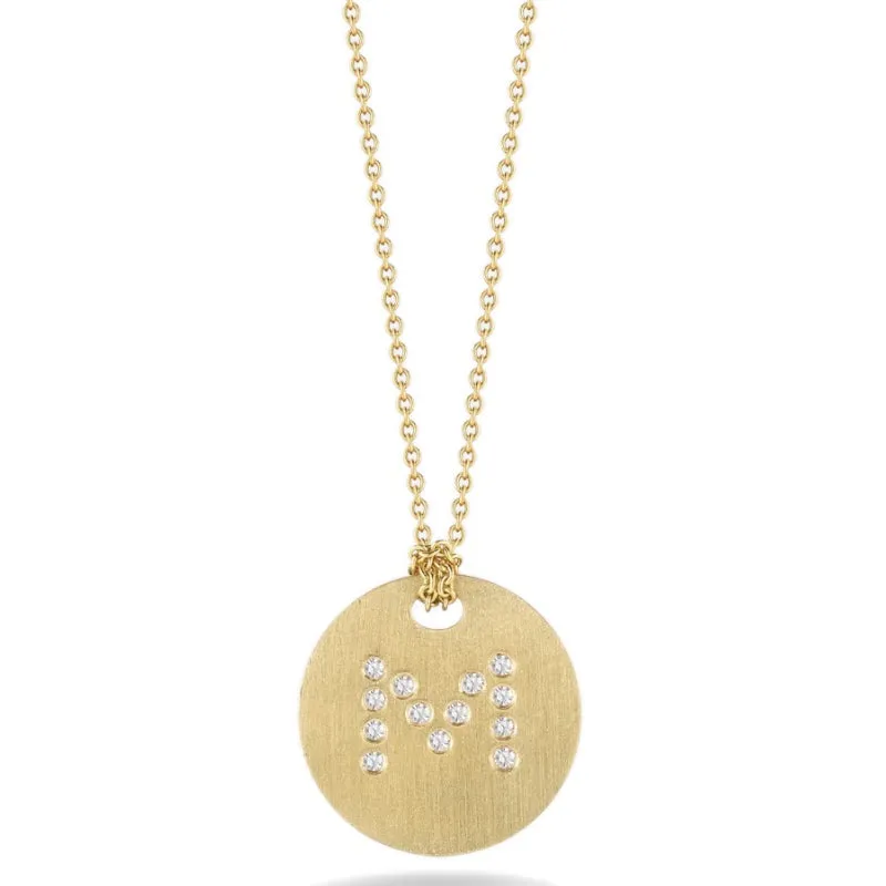 Roberto Coin Tiny Treasures Initial Diamond Disc Necklace Yellow Gold