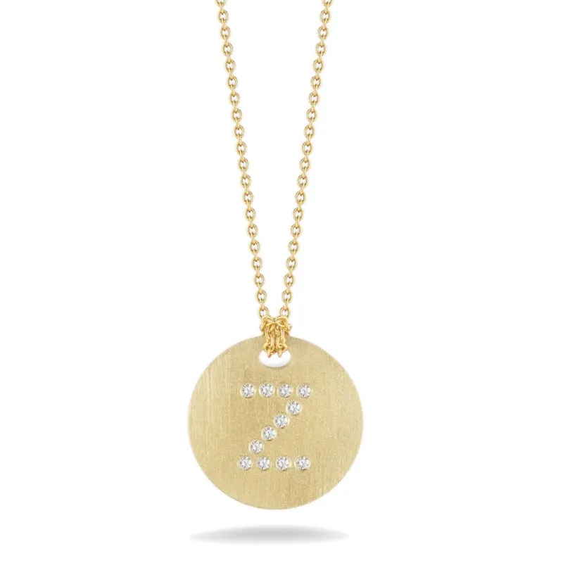 Roberto Coin Tiny Treasures Initial Diamond Disc Necklace Yellow Gold